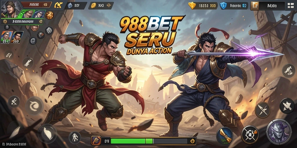 Screenshot gameplay seru 988BET dengan aksi bertarung yang mendebarkan.