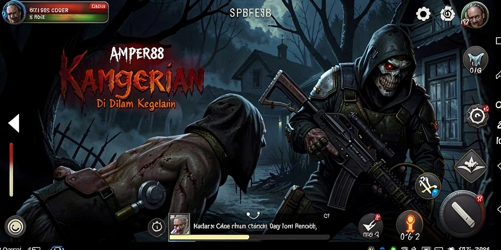 Tangkapan layar menampilkan suasana menegangkan dalam gameplay Horror AMPER88.