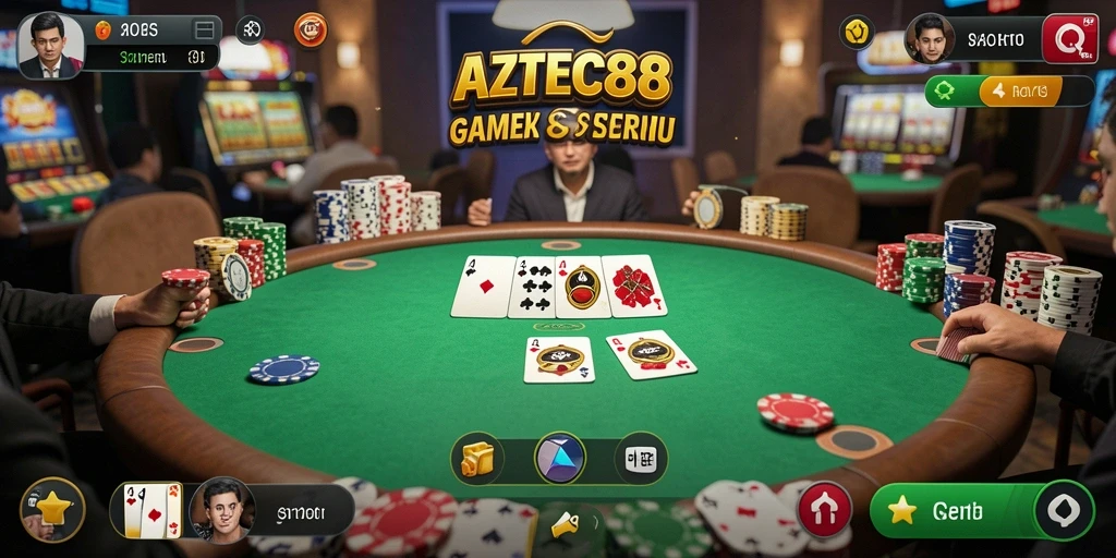 Tampilan antarmuka AZTEC88 yang menarik dan gameplay Poker yang seru.