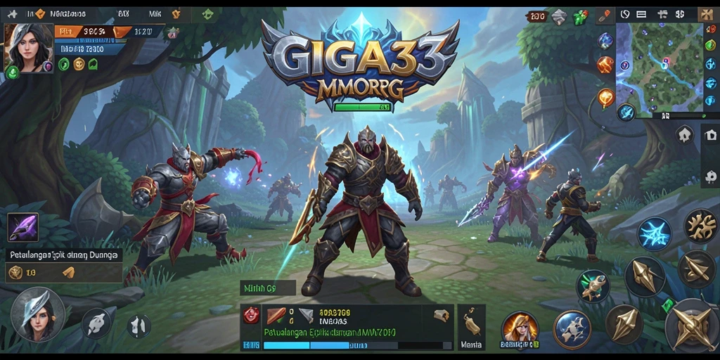 Screenshot gameplay GIGA33 menampilkan aksi pertempuran seru di dunia MMORPG.