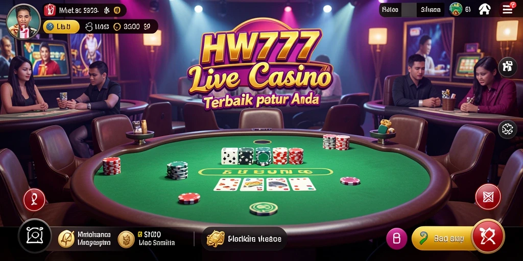 Screenshot gameplay HW777 menampilkan dealer profesional dan permainan mendebarkan.