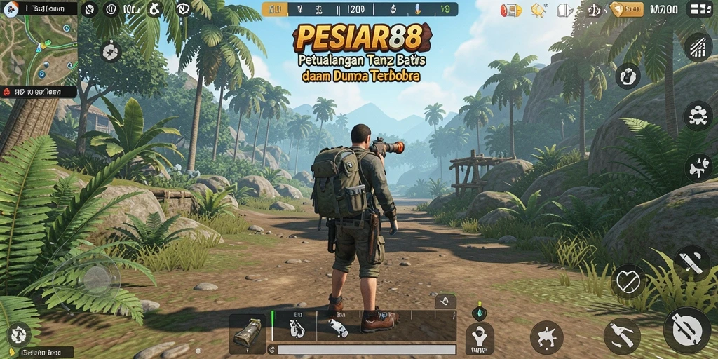 Screenshot utama PESIAR88 menampilkan eksplorasi dunia terbuka yang luas.