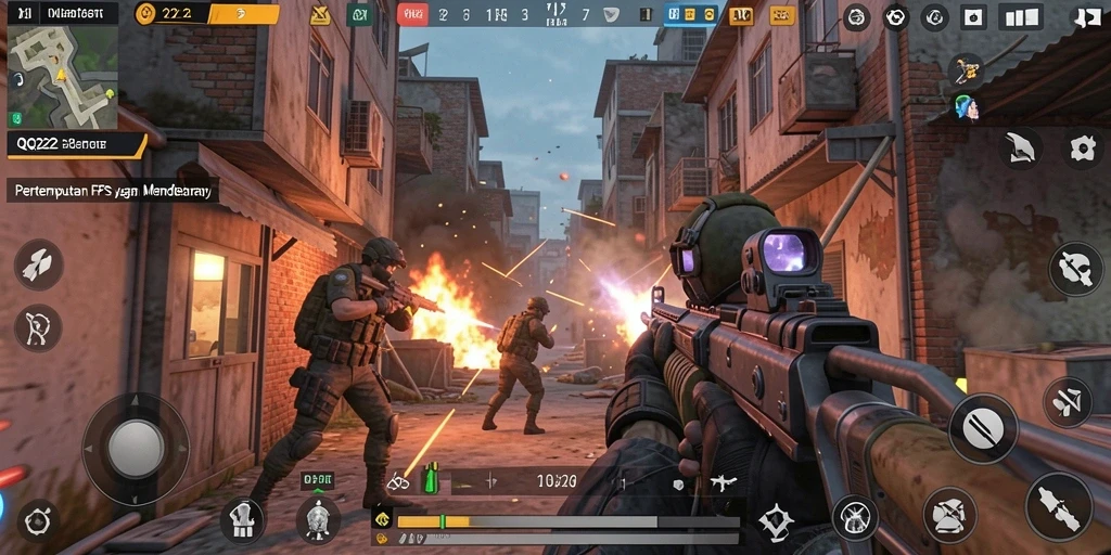 Tampilan gameplay intens di QQ222 dengan aksi tembak-menembak yang seru.