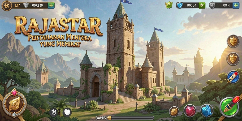 Gameplay menara pertahanan yang intens dan strategis di RAJASTAR.