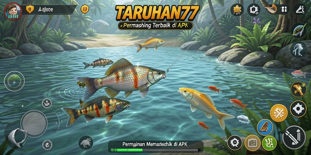 Tampilan gameplay menegangkan dalam TARUHAN77 saat menangkap ikan besar.