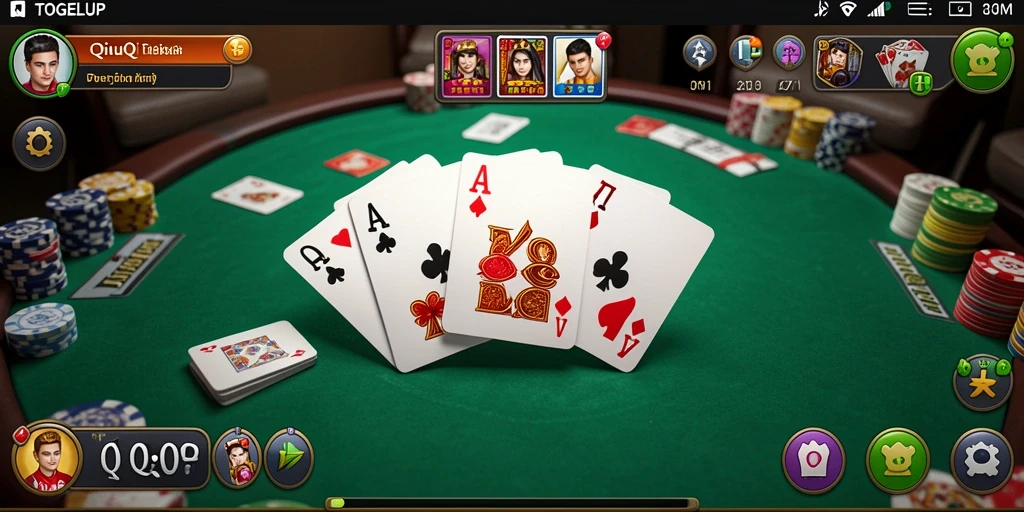 Screenshot gameplay TOGELUP menunjukkan suasana permainan QiuQiu yang seru.